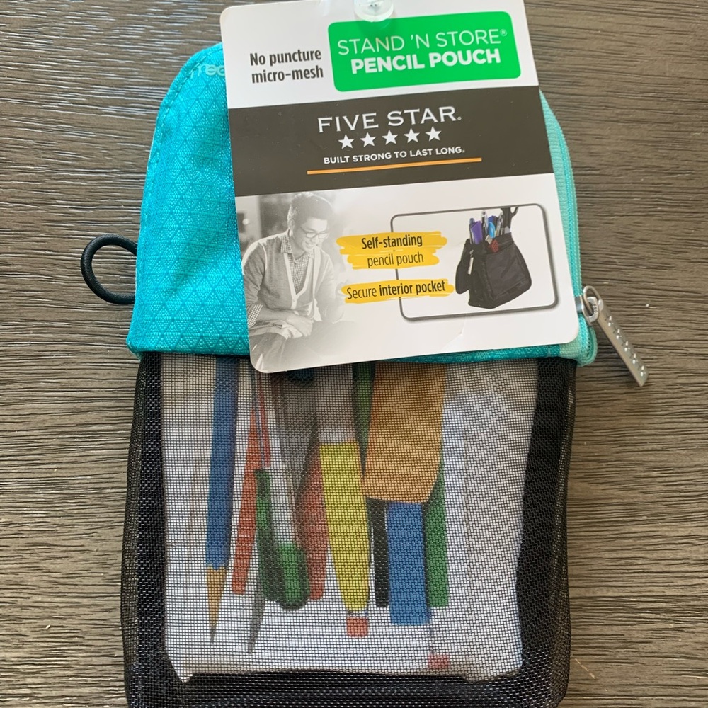 Five Star Teal and Black Stand 'N Store Pencil Pouch! New!